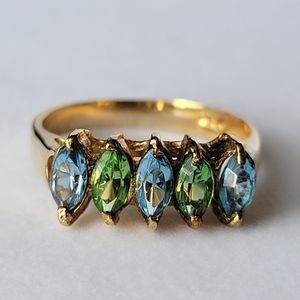 Vintage DAC Peridot and Blue Topaz Simulated Gemstone Gold Plated Ring Size 7 ¾